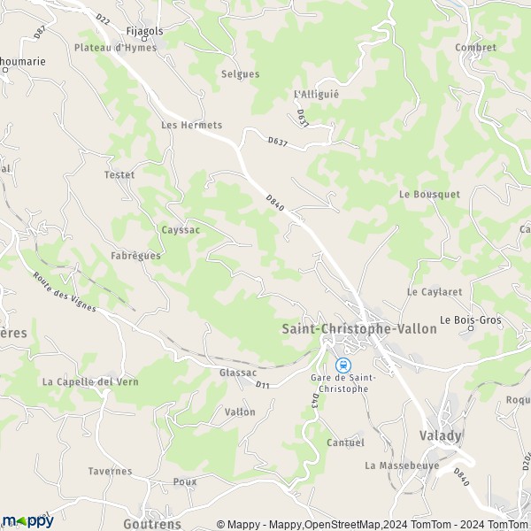La carte pour la ville de Saint-Christophe-Vallon 12330