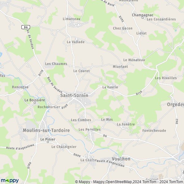 La carte pour la ville de Saint-Sornin 16220