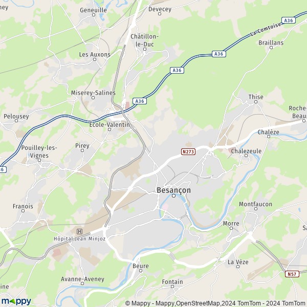 La carte pour la ville de Besançon 25000