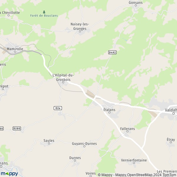 La carte pour la ville de Verrières-du-Grosbois, 25580 Étalans
