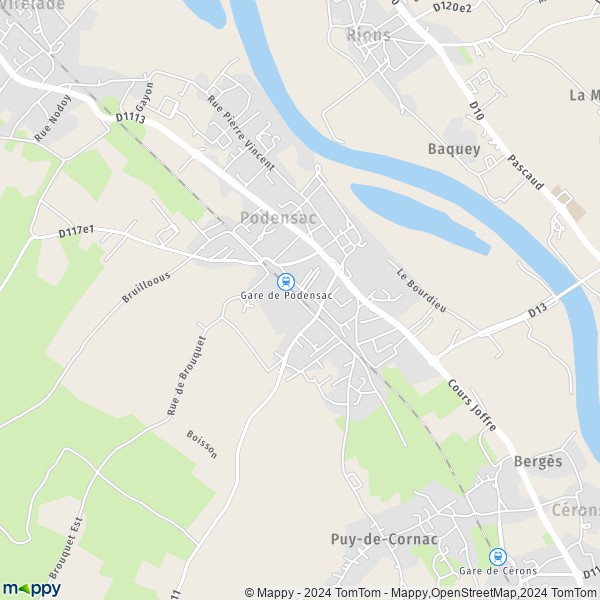 La carte pour la ville de Podensac 33720