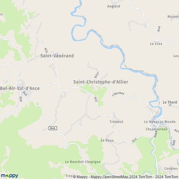 La carte pour la ville de Saint-Christophe-d'Allier 43340