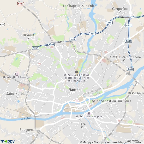 La carte pour la ville de Nantes 44000-44300