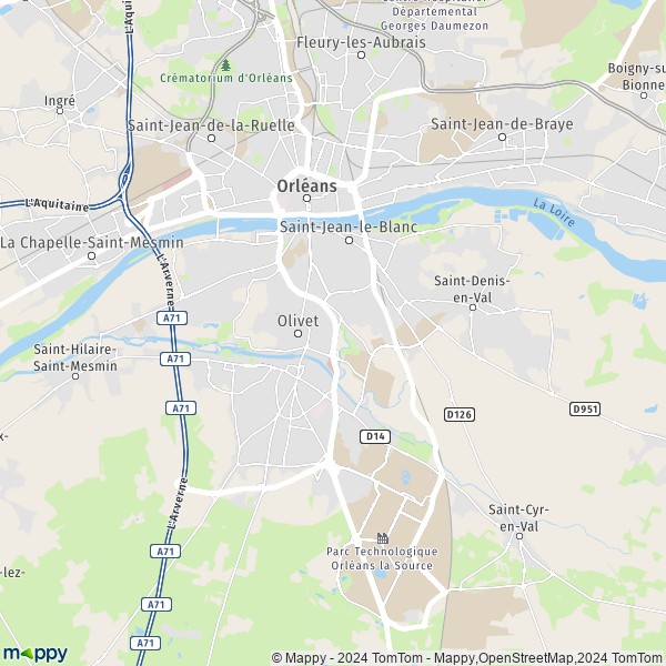 La carte pour la ville de Orléans 45000-45100