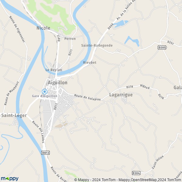 La carte pour la ville de Aiguillon 47190