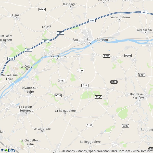 La carte pour la ville de Orée-d'Anjou 49270-49530