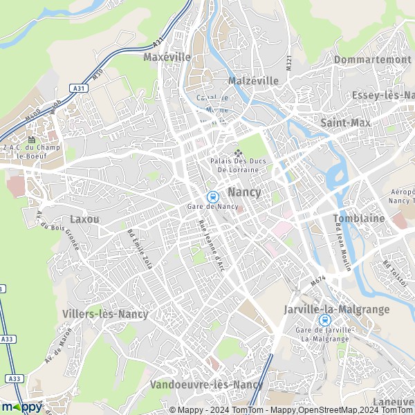 La carte pour la ville de Nancy 54000-54100
