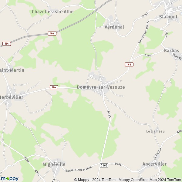 La carte pour la ville de Domèvre-sur-Vezouze 54450