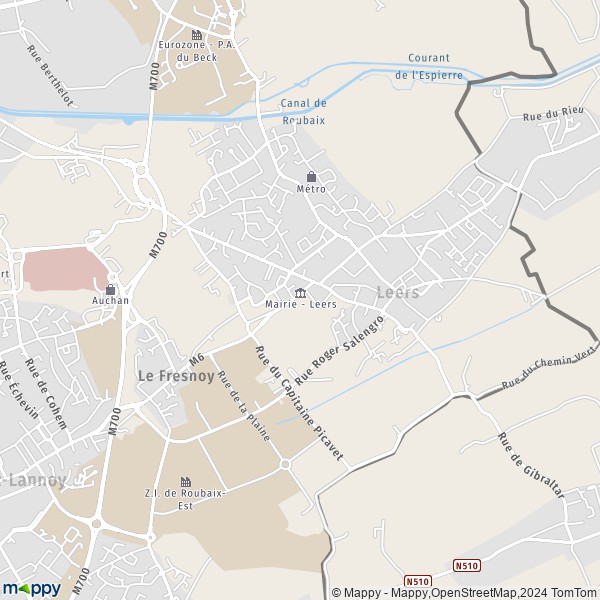 La carte pour la ville de Leers 59115