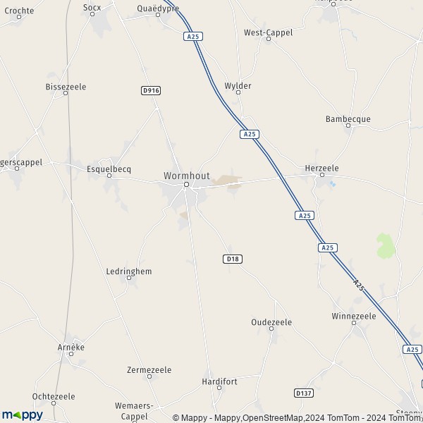 La carte pour la ville de Wormhout 59470