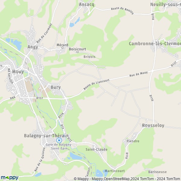 La carte pour la ville de Bury 60250
