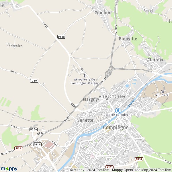 La carte pour la ville de Margny-lès-Compiègne 60280