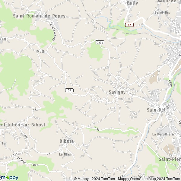 La carte pour la ville de Savigny 69210