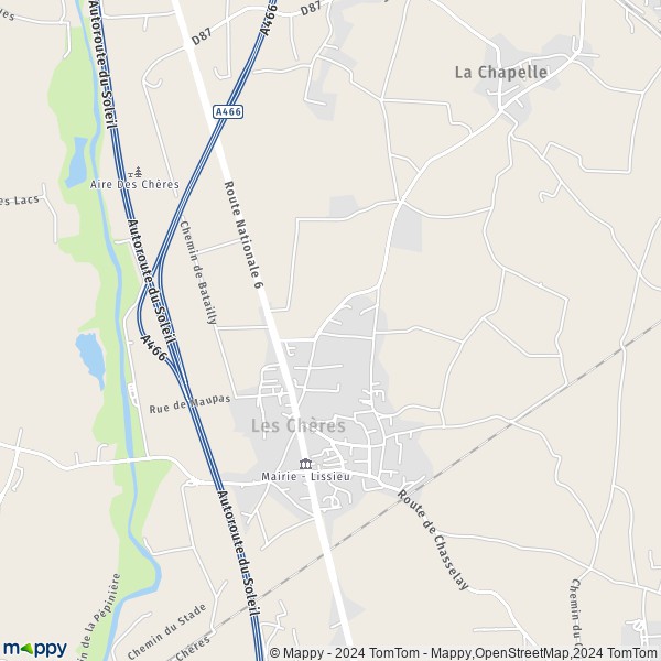 La carte pour la ville de Les Chères 69380