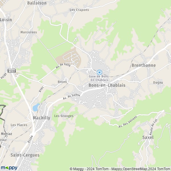 La carte pour la ville de Bons-en-Chablais 74890