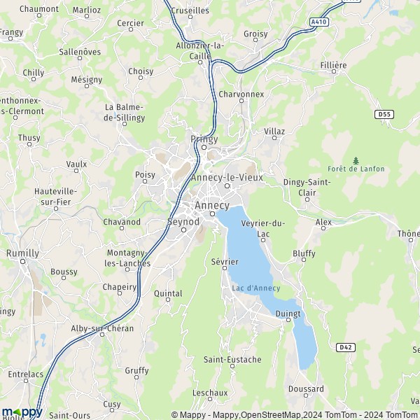 La carte pour la ville de Cran-Gevrier, 74960 Annecy