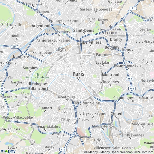 La carte pour la ville de Paris 75001-75116