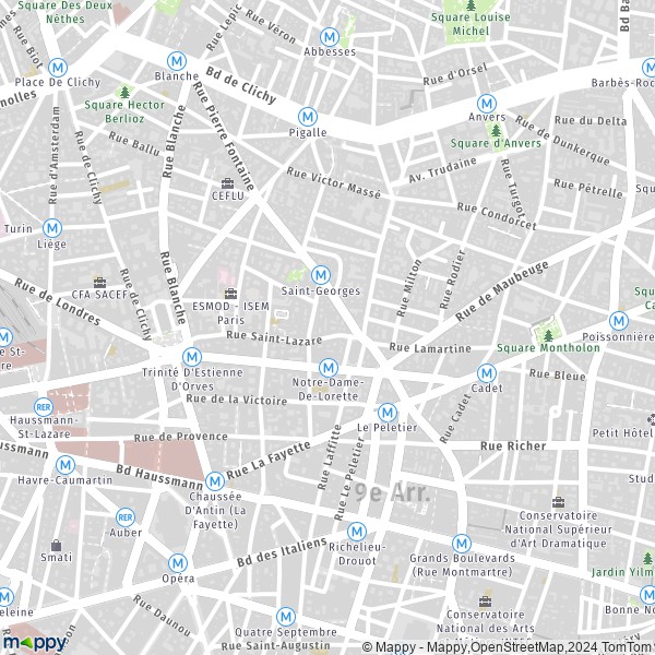 La carte pour la ville de 9e Arrondissement, Paris