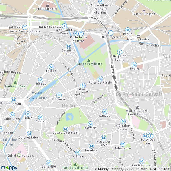La carte pour la ville de 19e Arrondissement, Paris