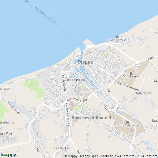 La carte pour la ville de Dieppe 76200-76370