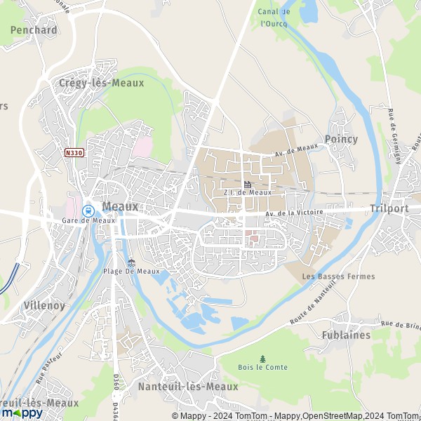 La carte pour la ville de Meaux 77100