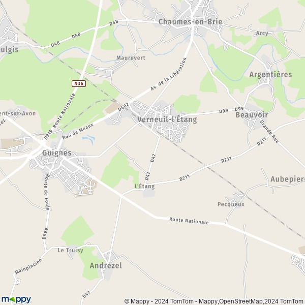 La carte pour la ville de Verneuil-l'Étang 77390