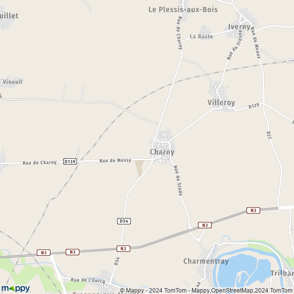 La carte pour la ville de Charny 77410