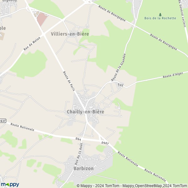 La carte pour la ville de Chailly-en-Bière 77930
