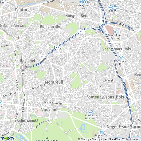 La carte pour la ville de Montreuil 93100