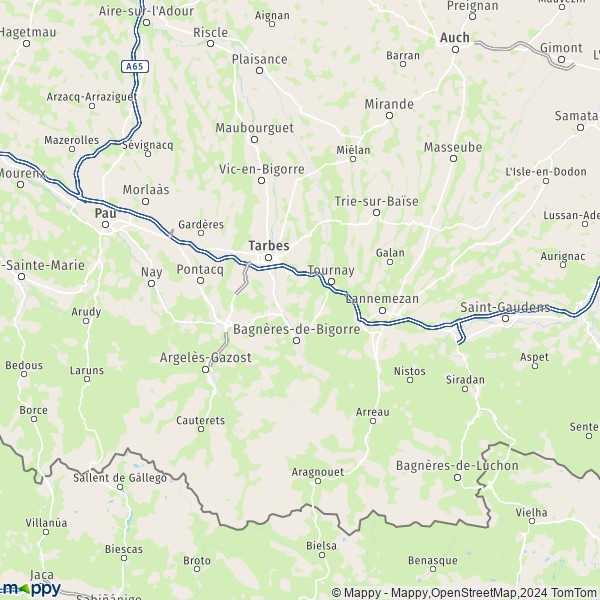 La carte du département Hautes-Pyrénées